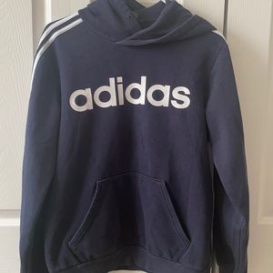 Adidas men’s hoodie, dark blue with white stripes down the sleeves